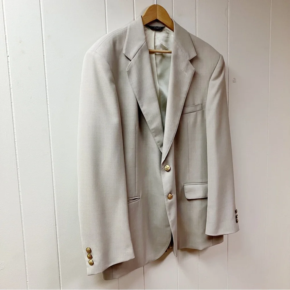 Office Wedding Travel APPLESEEDS Mens Single Breasted Jacket Blazer 46 L Beige